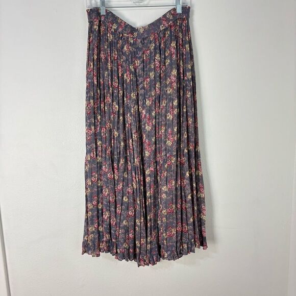 Vintage Micro Floral Pleated Maxi Skirt Small Purple Pink Boho Cottagecore Fairy - Picture 1 of 11